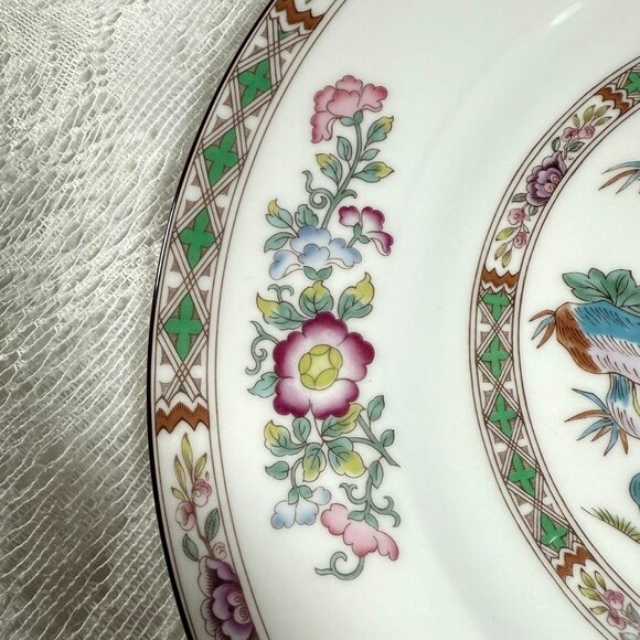WEDGWOOD “Kutani Crane” Dinner Plate – Bone China, Multicolor Floral, Brown Trim - Picture 6 of 9